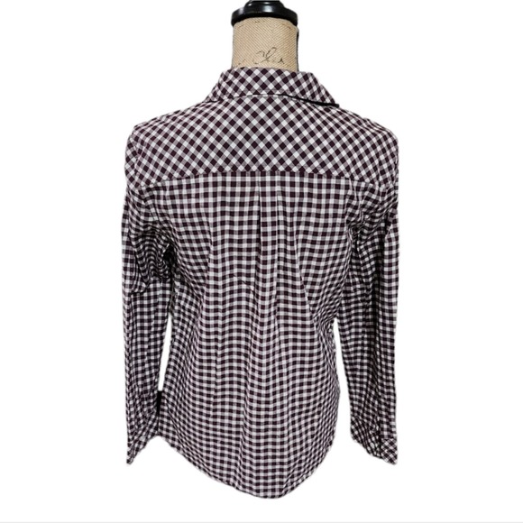 Talbots burgundy and white Plaid Button Down Long Sleeve Shirt Size‎ Medium - Picture 2 of 6